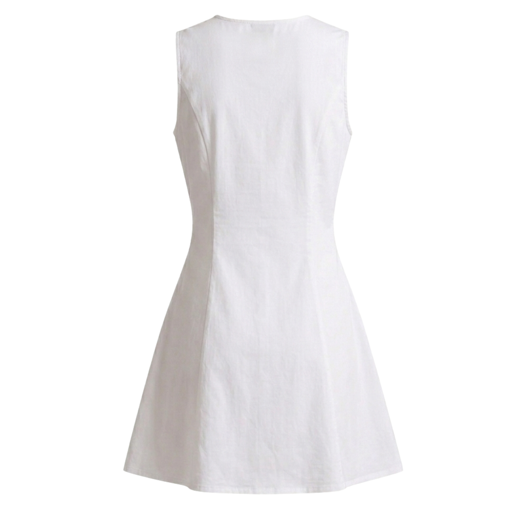 Button Front Linen Mini Dress