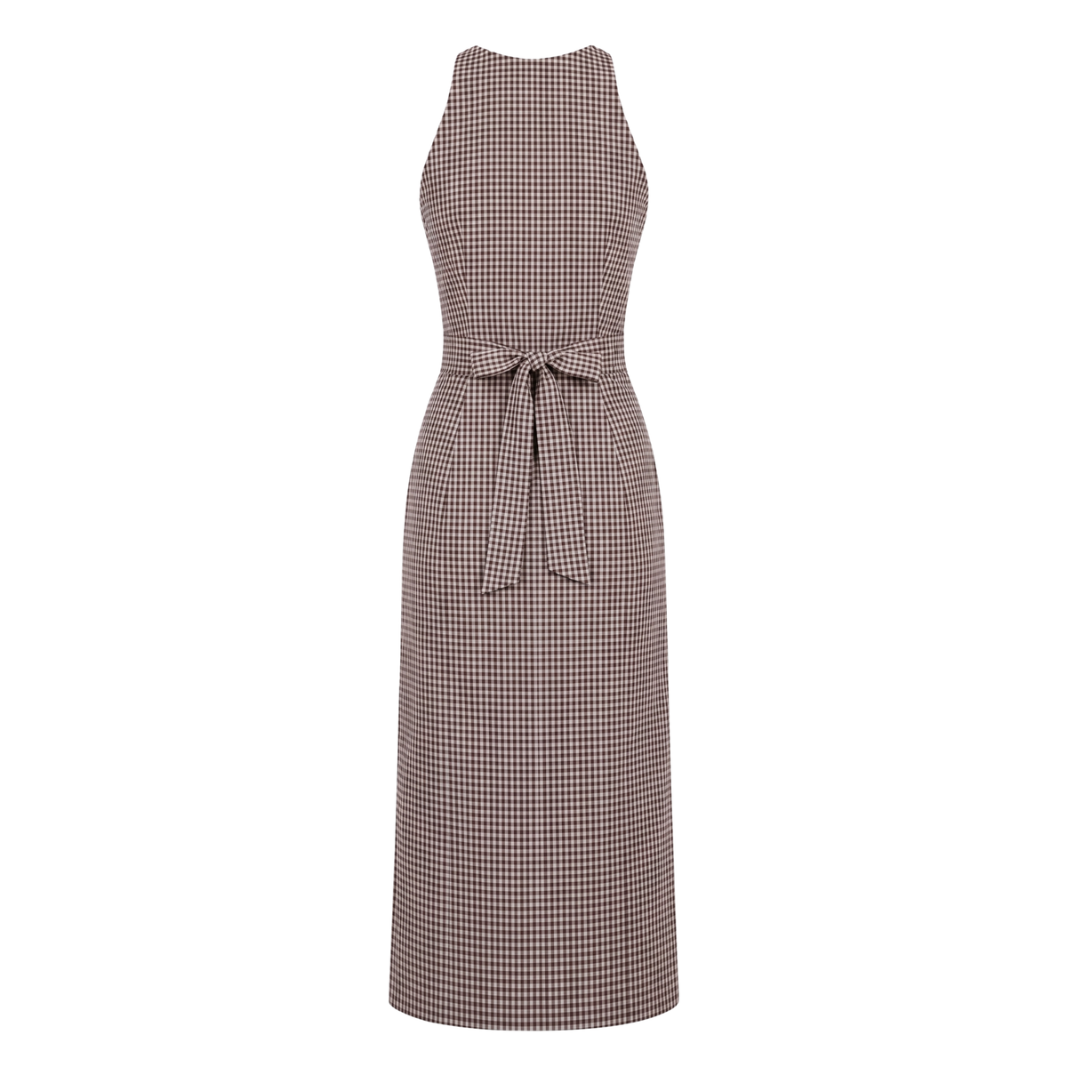 Brown Checks Halter Midi Dress