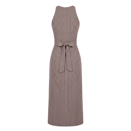 Brown Checks Halter Dress