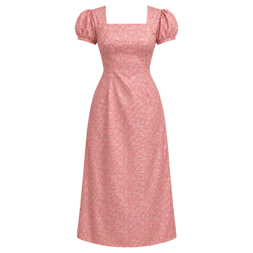 Brocade Puff Sleeve Fit & Flare Dress