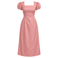 Brocade Puff Sleeve Fit & Flare Dress