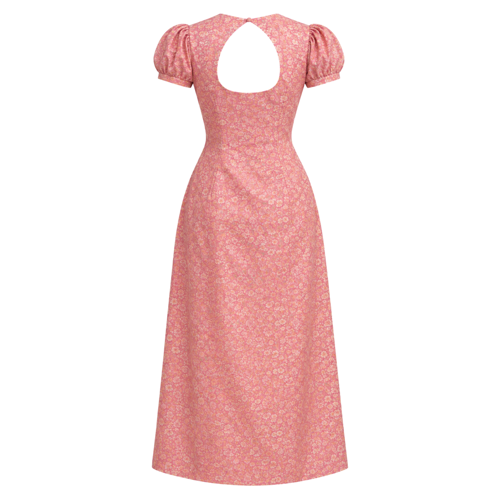 Brocade Puff Sleeve Fit & Flare Dress