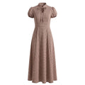 Tie-Neck Puff Sleeve Fit & Flare Dress- Checks