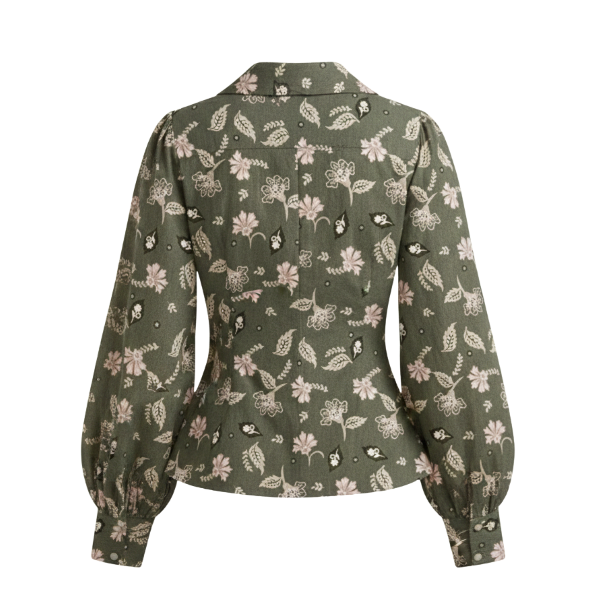 Olive Floral Puff Sleeve Shirt
