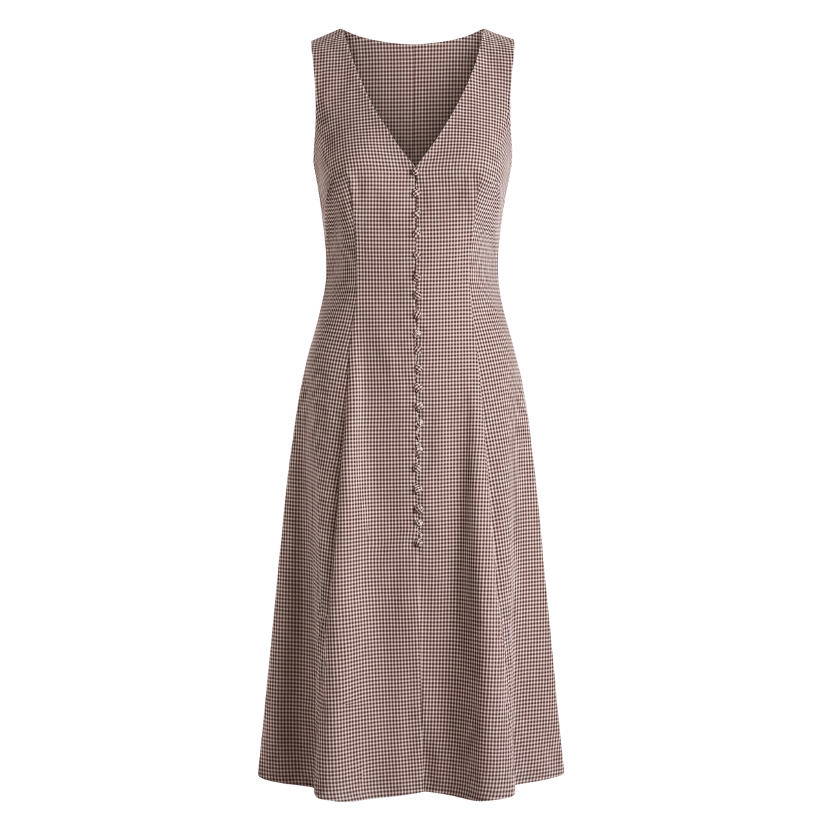 Brown Checks Button Front Midi Dress