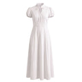 Tie-Neck Puff Sleeve Fit & Flare Dress- Stripe