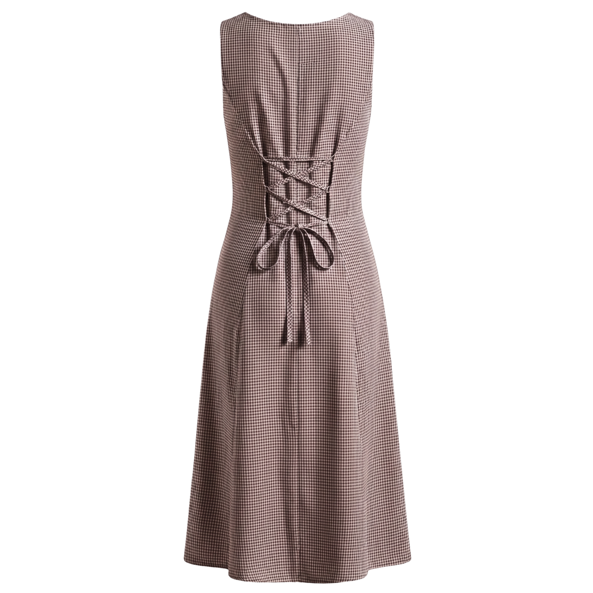 Brown Checks Button Front Midi Dress