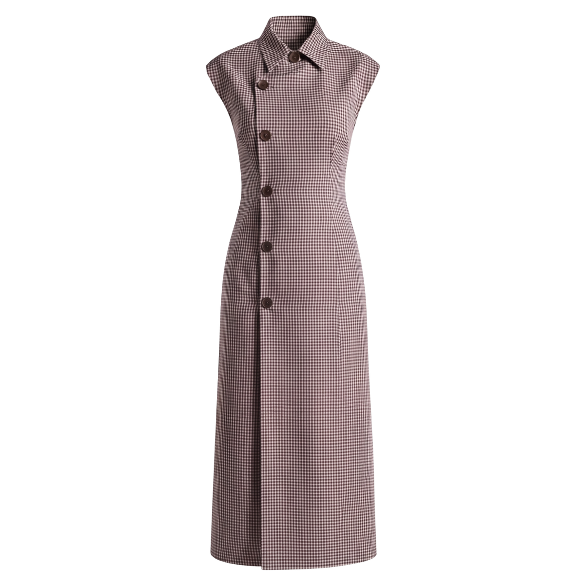 Brown Checks Asymmetric Midi Dress