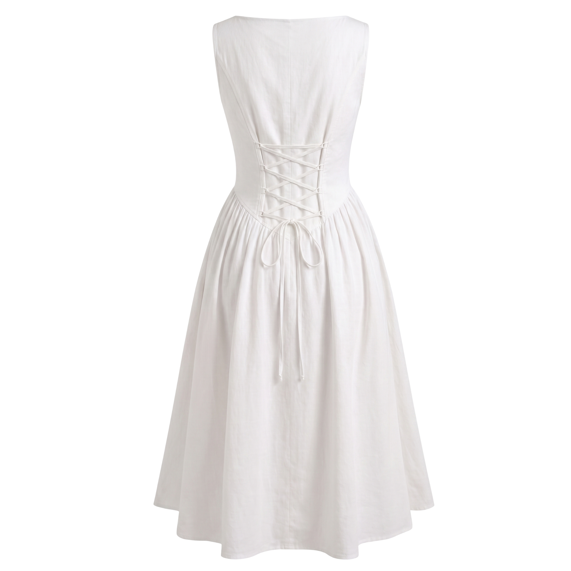Boat Neck Fit & Flare Midi Dress- Linen
