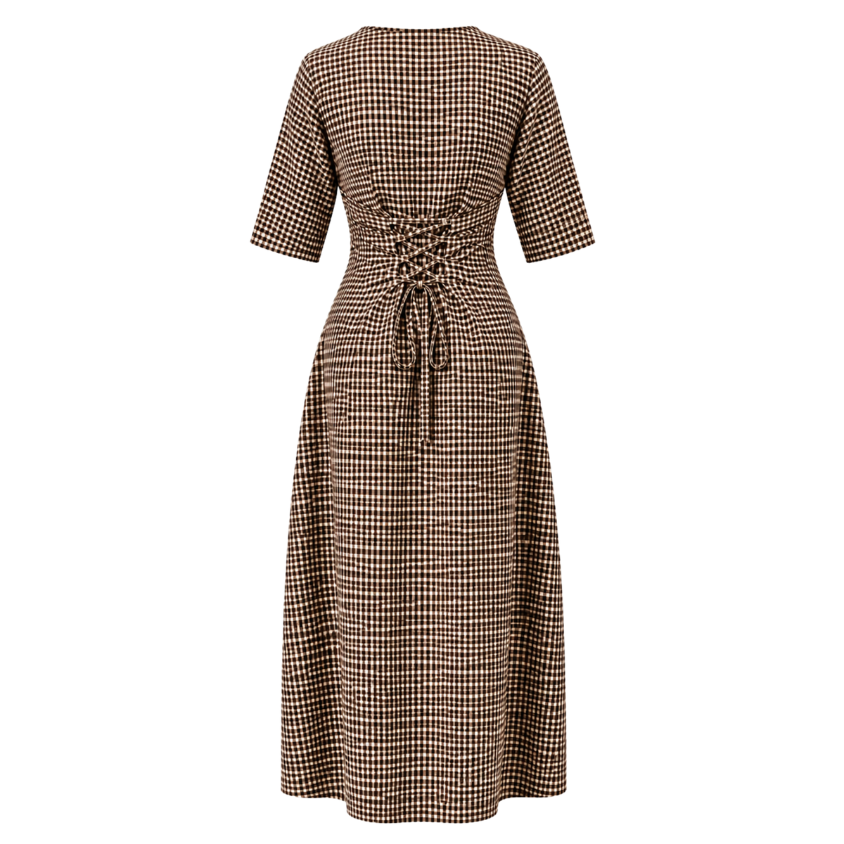 Gingham Asymmetric Collar Midi Dress