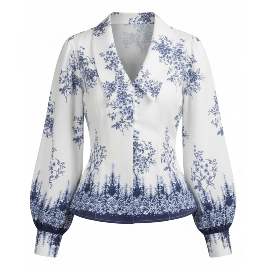 White Floral Puff Sleeve Shirt