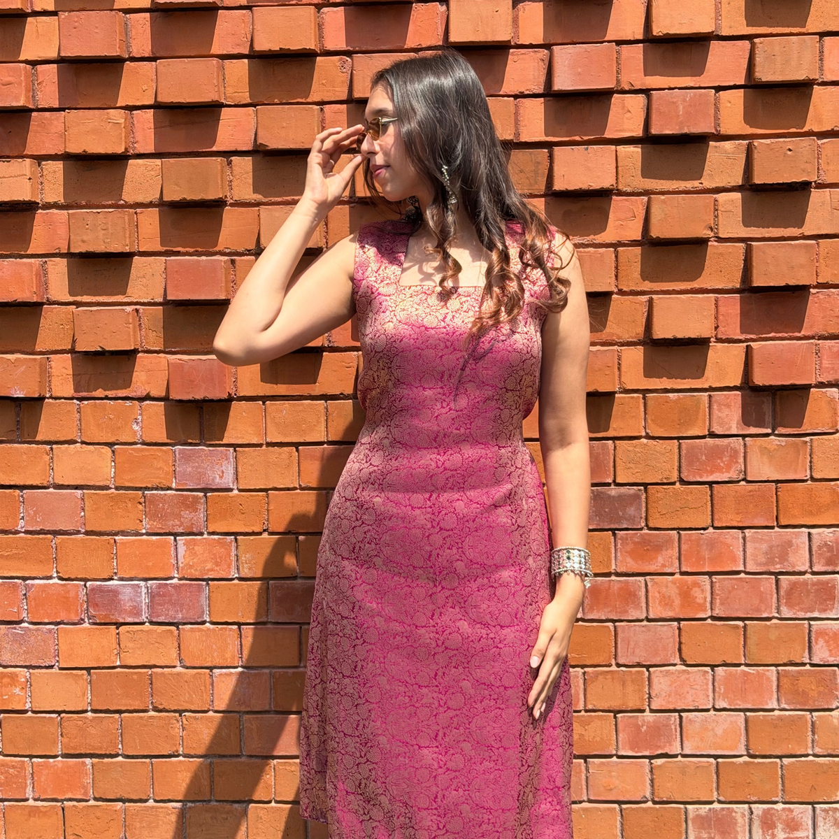 Brocade Square Neck Dress