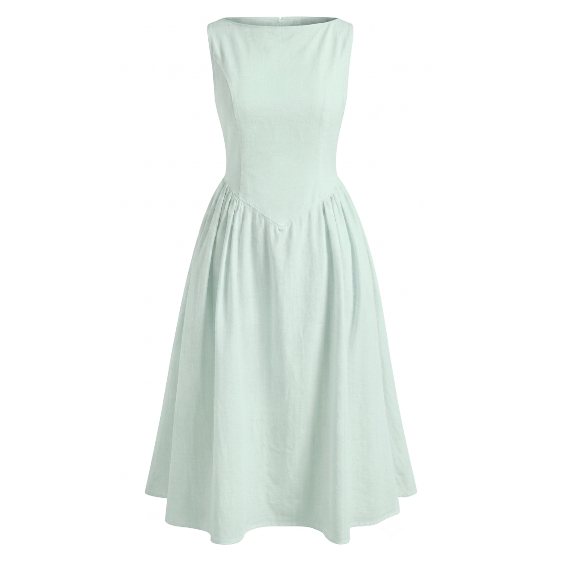 Boat Neck Fit & Flare Midi Dress- Linen