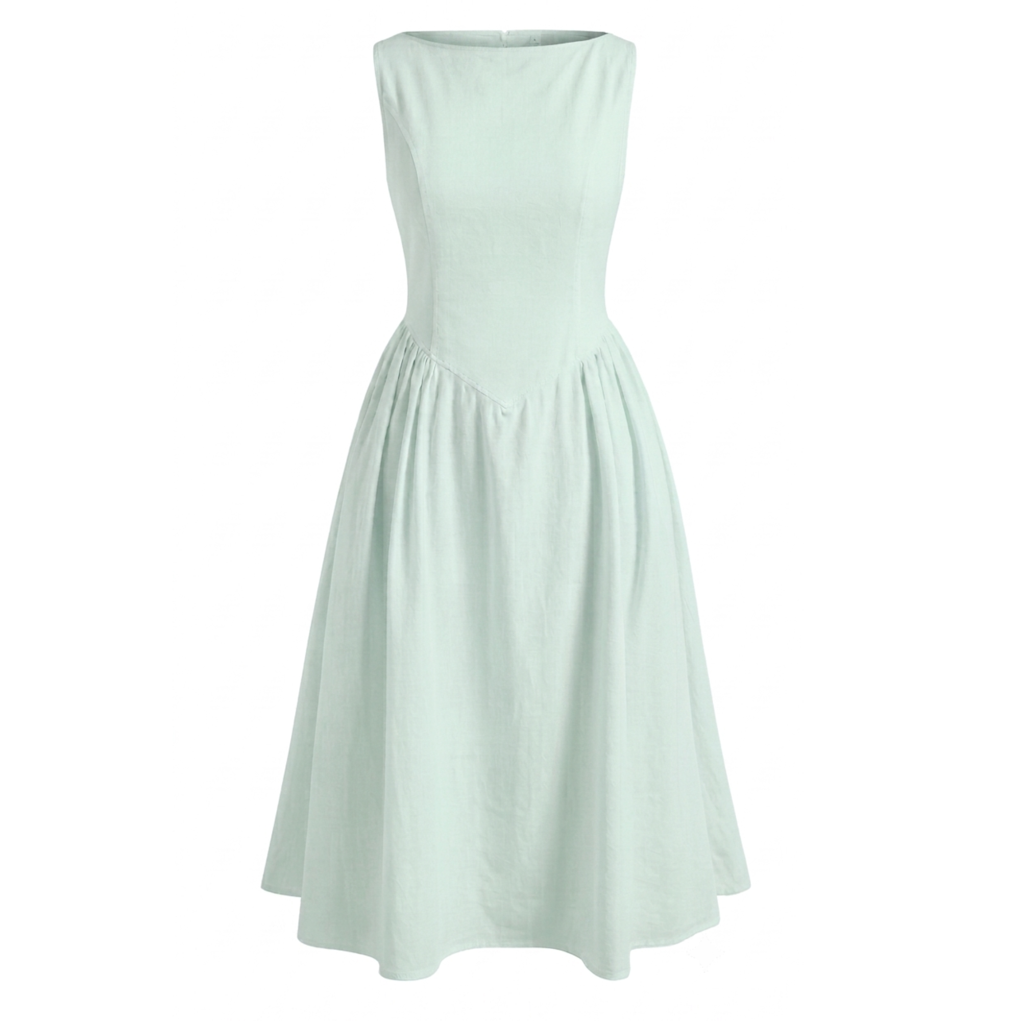 Boat Neck Fit & Flare Midi Dress- Linen