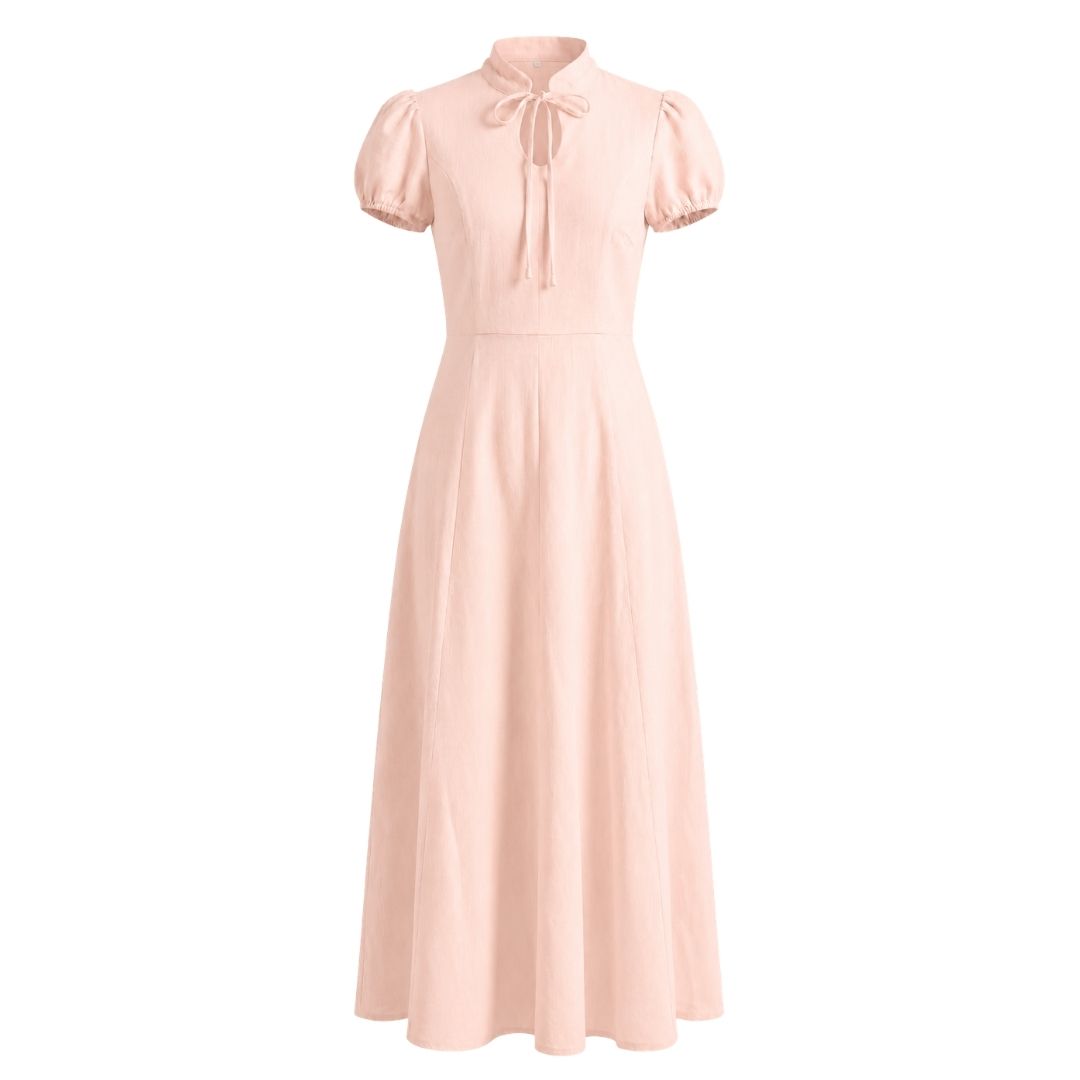 Tie-Neck Puff Sleeve Fit & Flare Dress