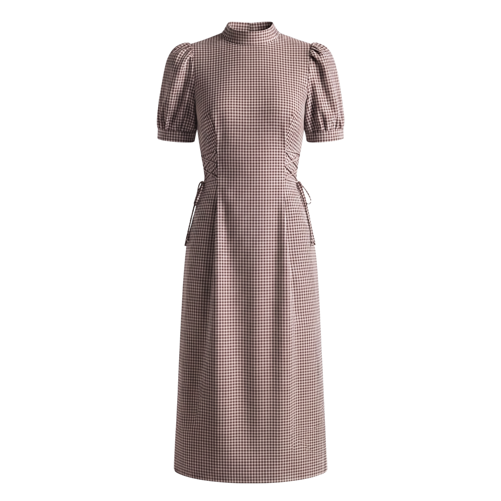 Brown Checks Structured Dress – Midi