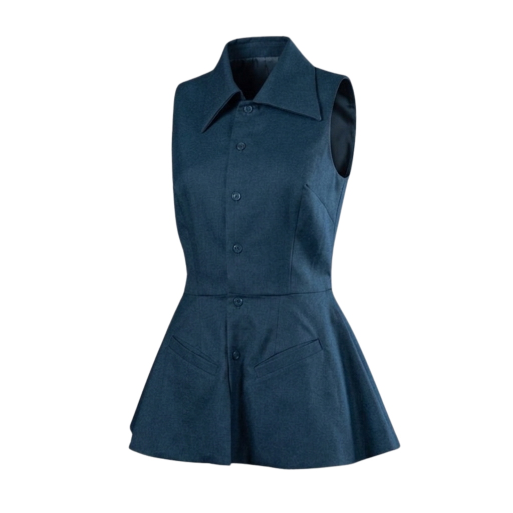 Women’s Navy Blue Peplum Waistcoat – Tailored Sleeveless Workwear Top
