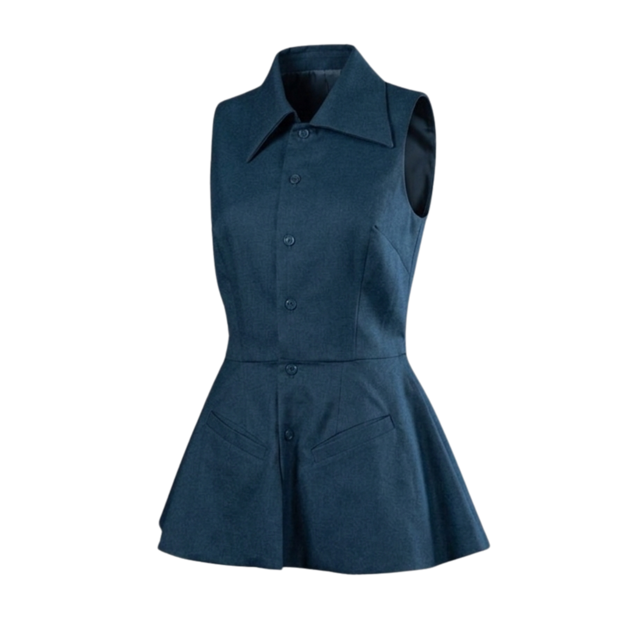 Women’s Navy Blue Peplum Waistcoat – Tailored Sleeveless Workwear Top