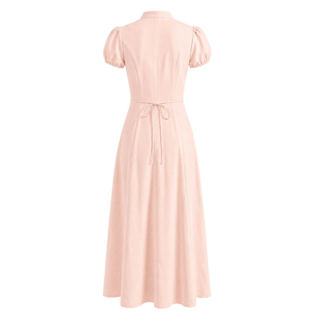 Tie-Neck Puff Sleeve Fit & Flare Dress