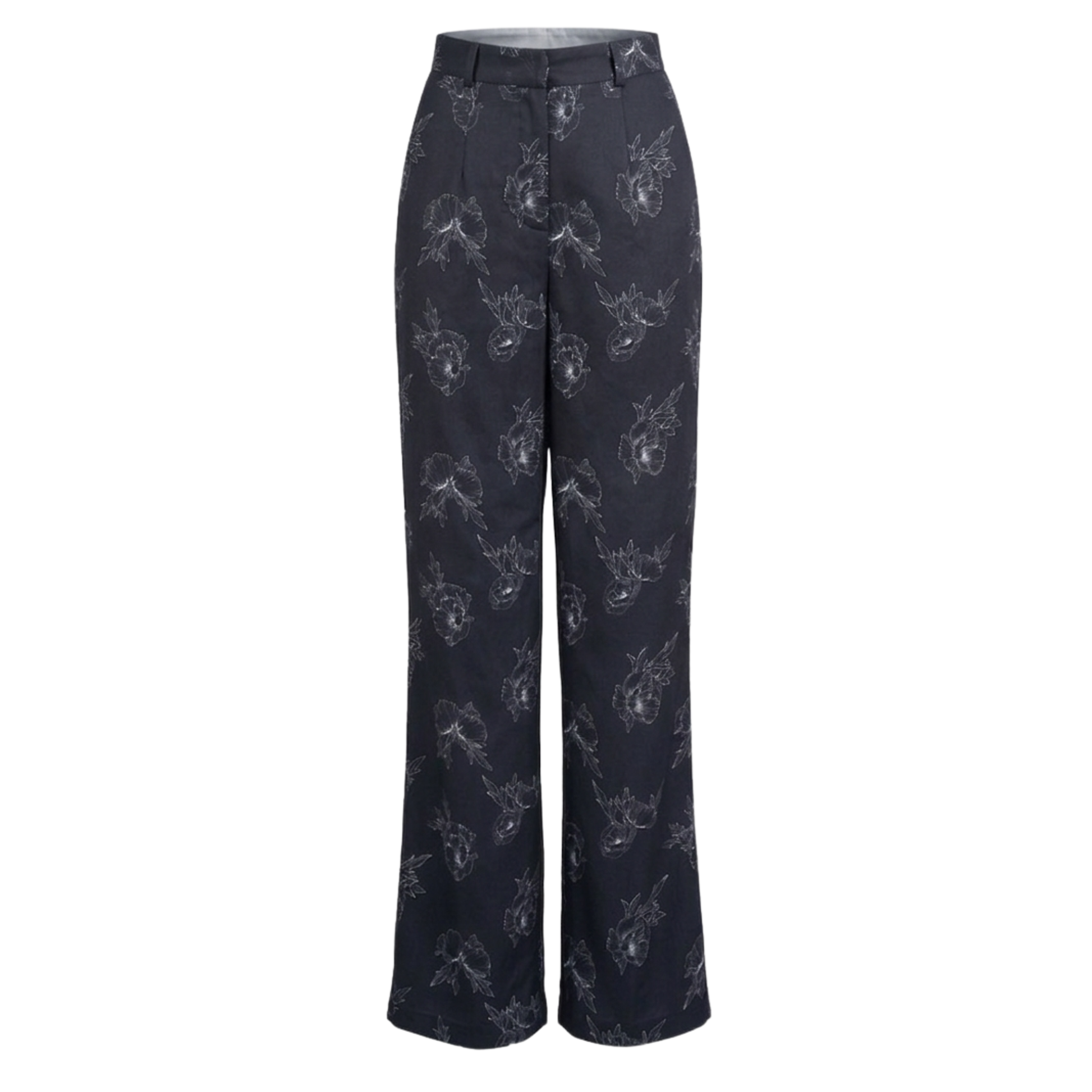 Women's Black Floral Print Straight Leg Trousers