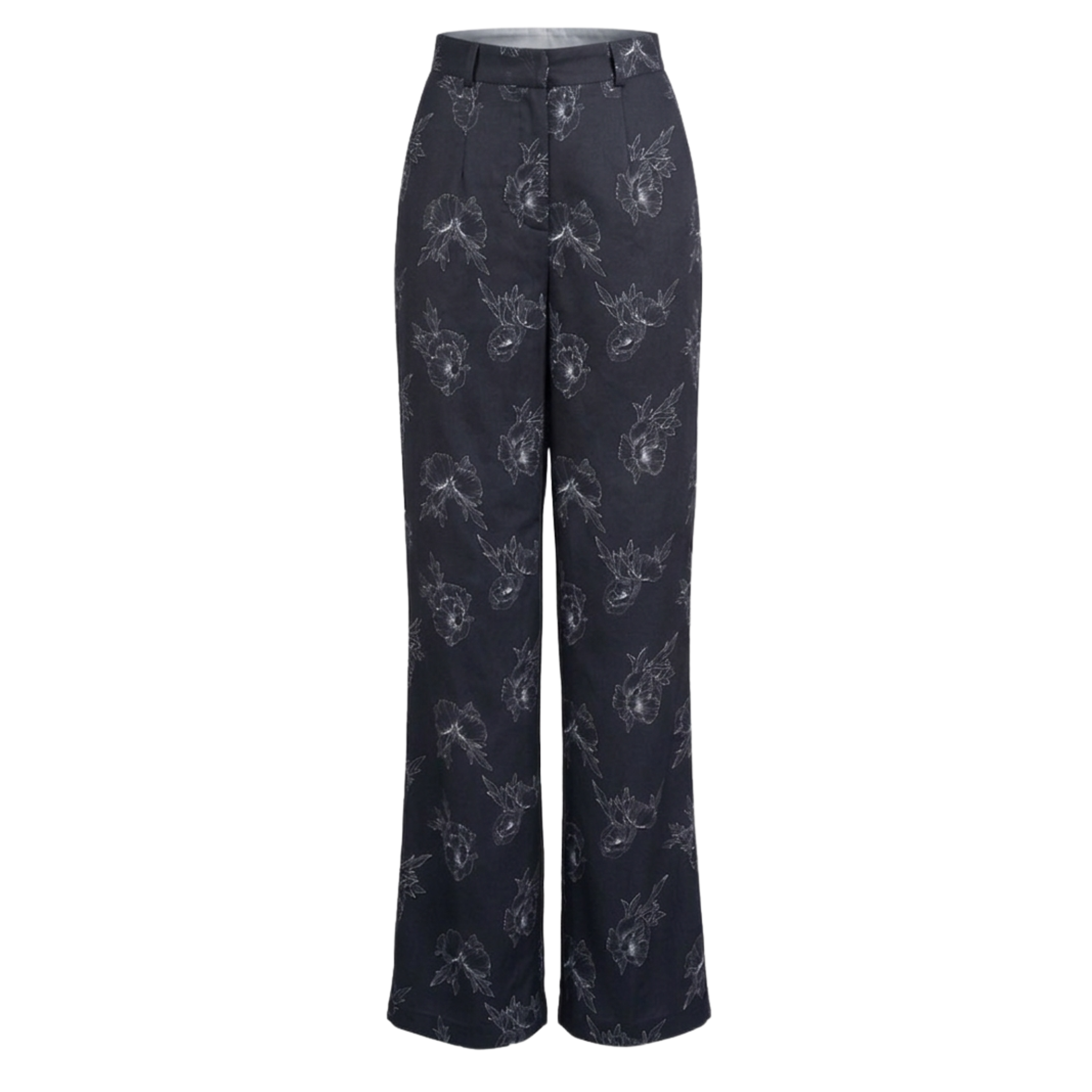 Women's Black Floral Print Straight Leg Trousers