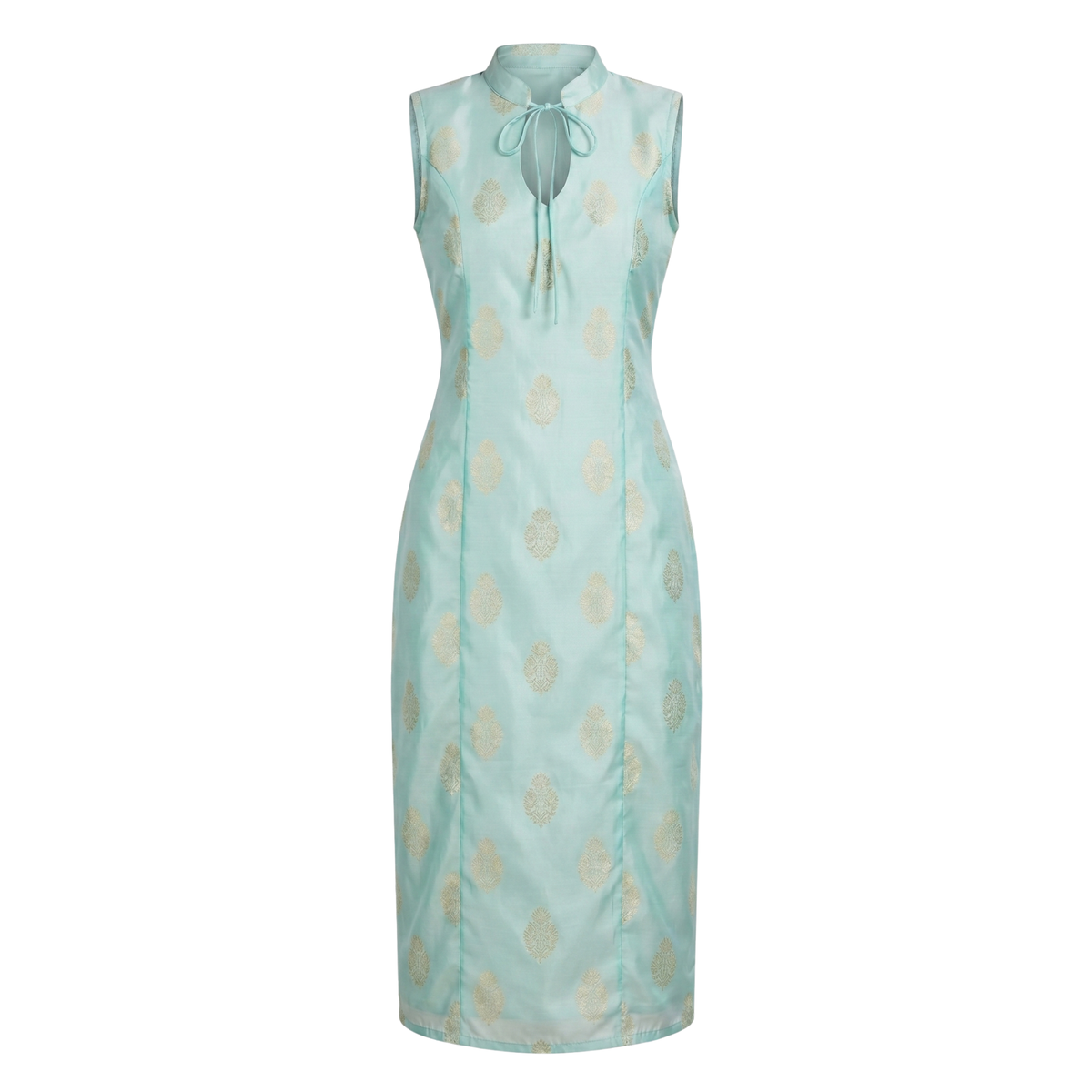 Mint Green Brocade Dress - Festive Edit