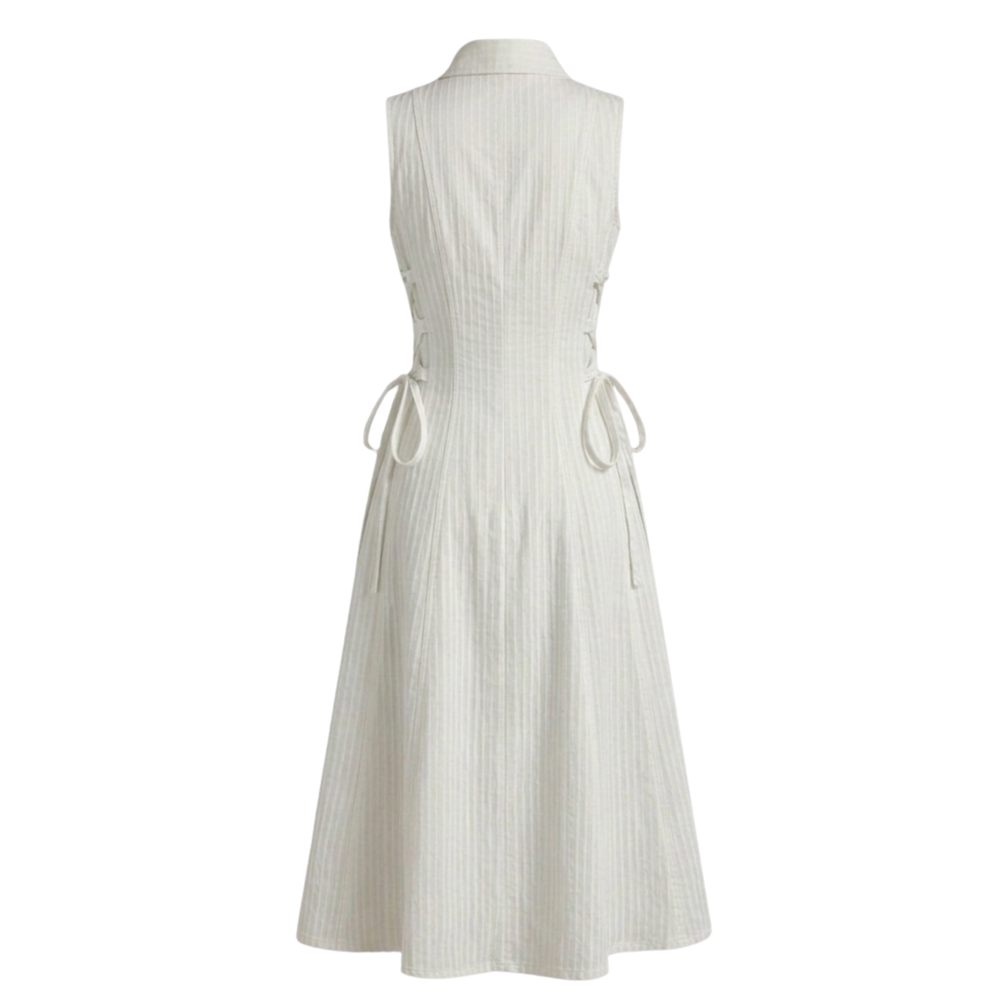 White Stripe tie-waist dress- Midi Length