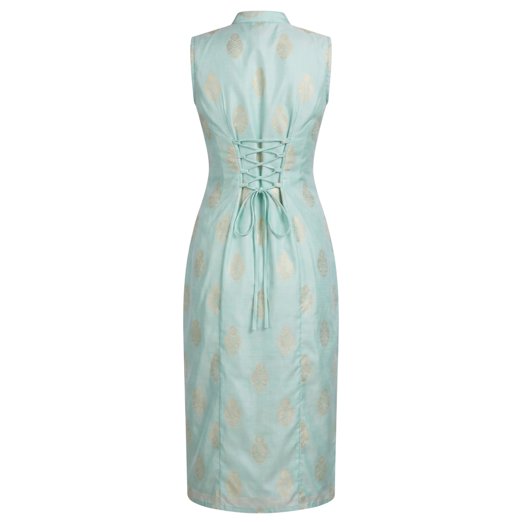 Mint Green Brocade Dress - Festive Edit