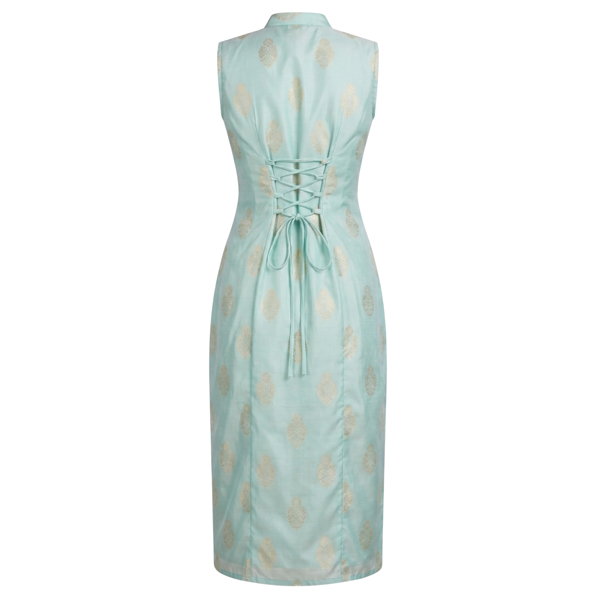 Mint Green Brocade Dress - Festive Edit