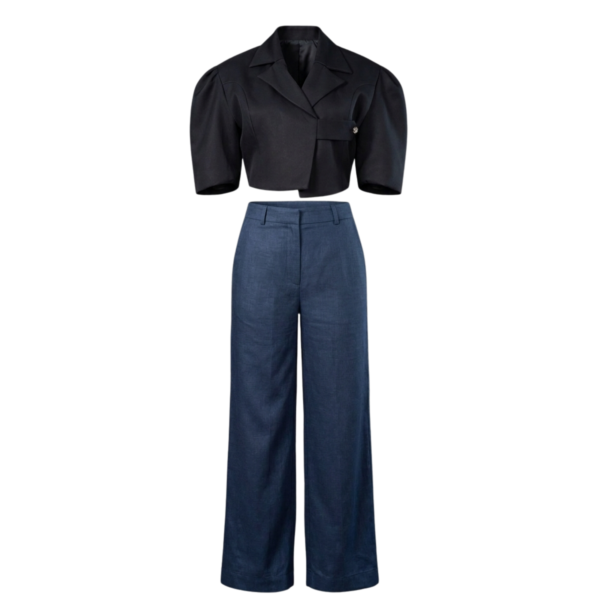 Women’s Black & Navy Blue Co-ord Set – Cropped Blazer & Wide-Leg Trouser Set