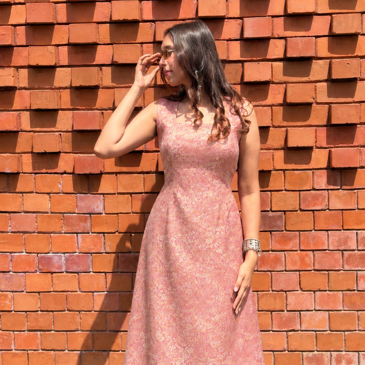 Brocade Square Neck Dress