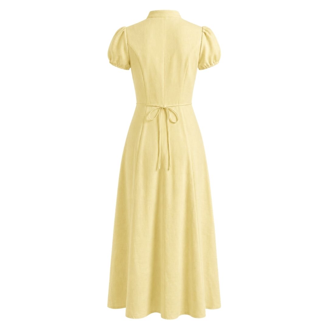 Tie-Neck Puff Sleeve Fit & Flare Dress