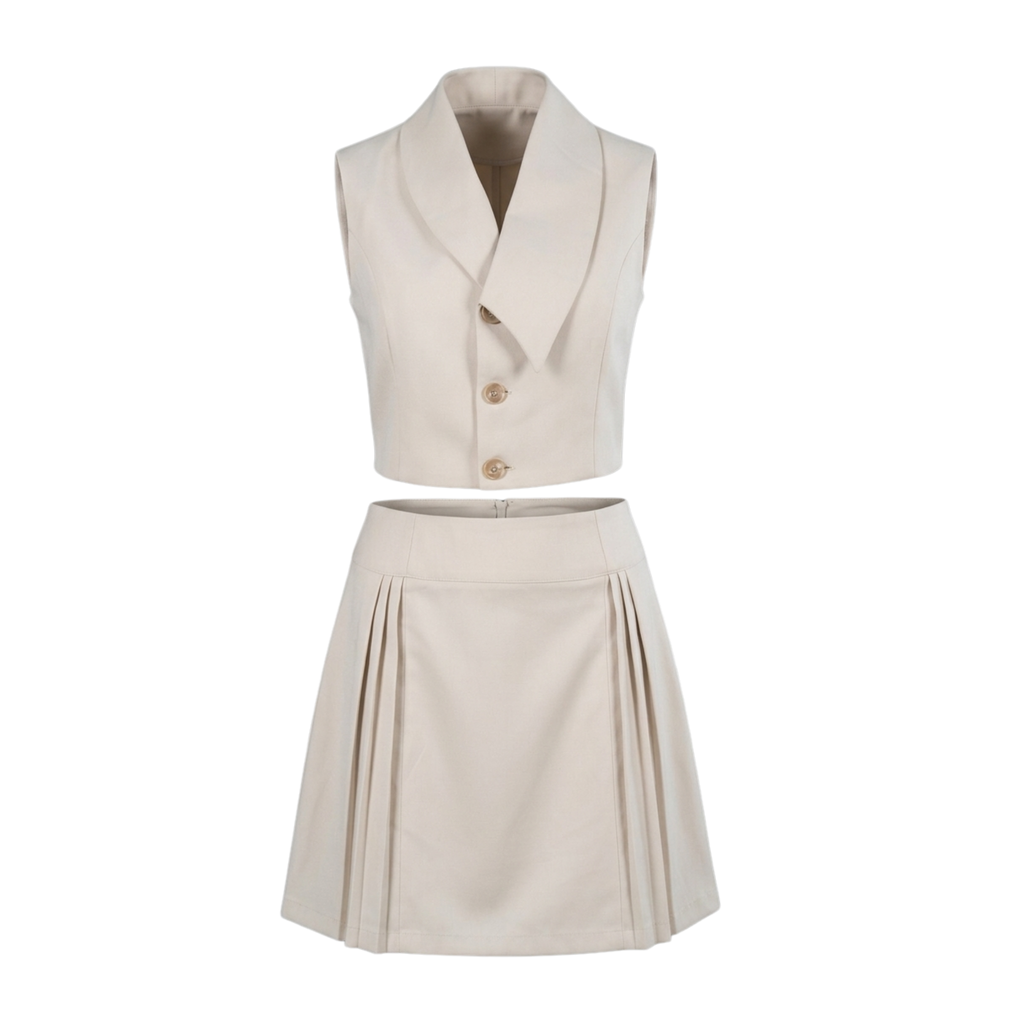 Women’s Beige Skirt Co-ord Set – Tailored Waistcoat & Mini Skirt Set