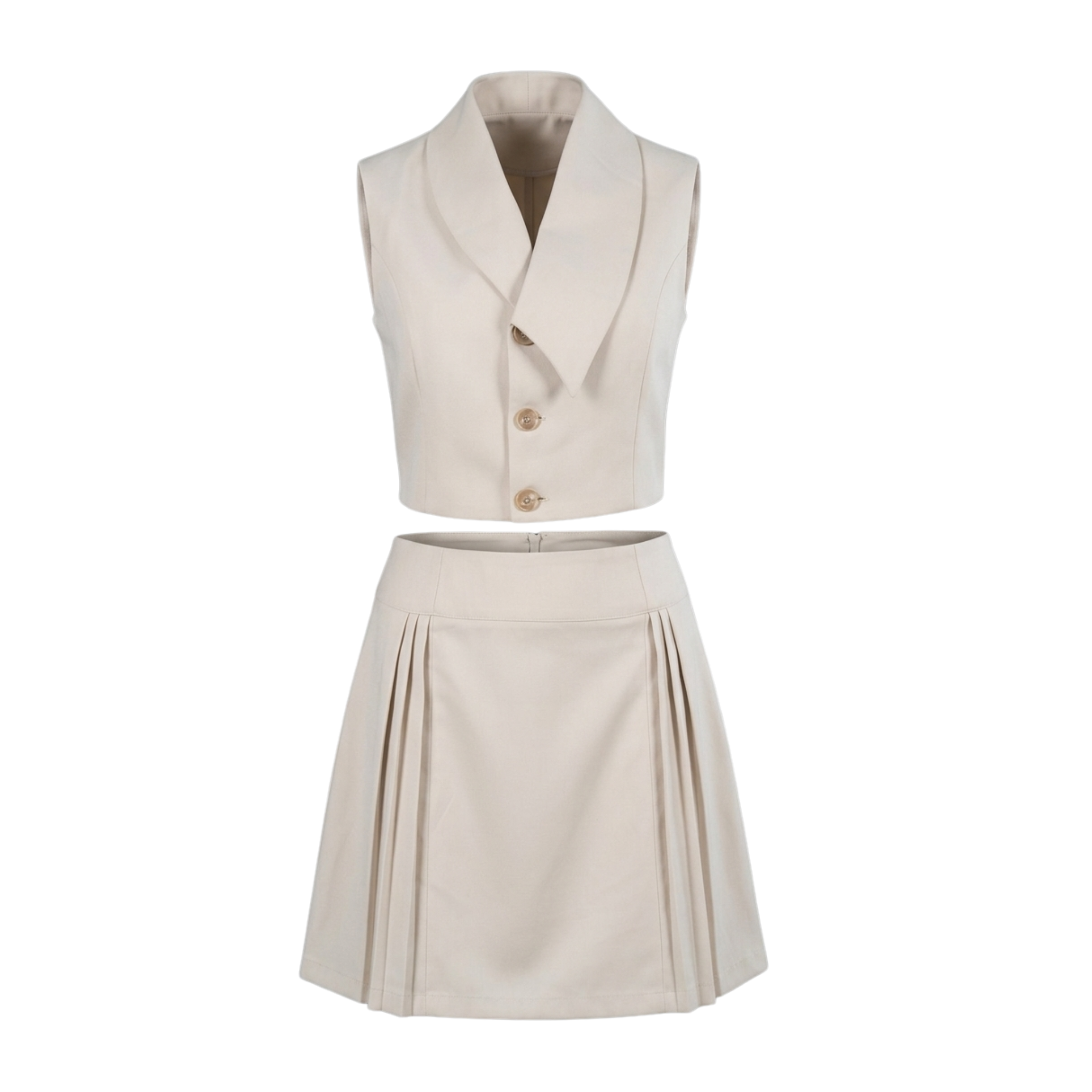 Women’s Beige Skirt Co-ord Set – Tailored Waistcoat & Mini Skirt Set