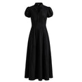 Tie-Neck Puff Sleeve Fit & Flare Dress