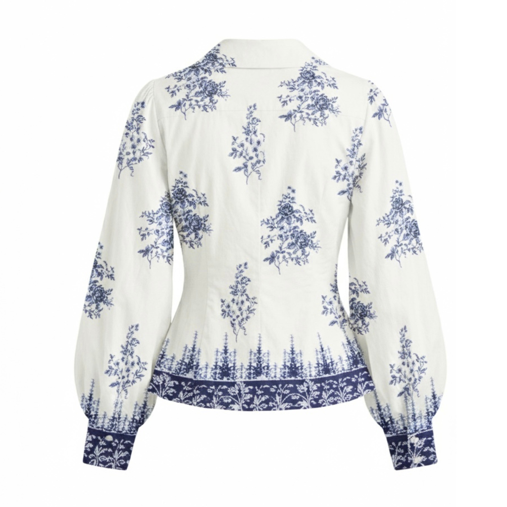 White Floral Puff Sleeve Shirt