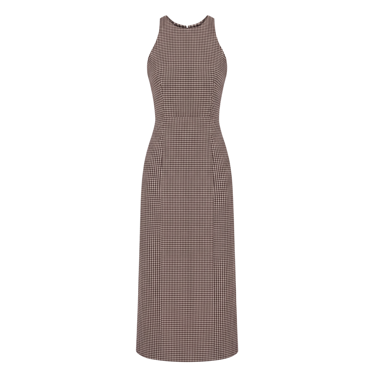 Brown Checks Halter Midi Dress