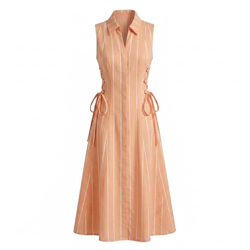 White Stripe tie-waist dress- Midi Length