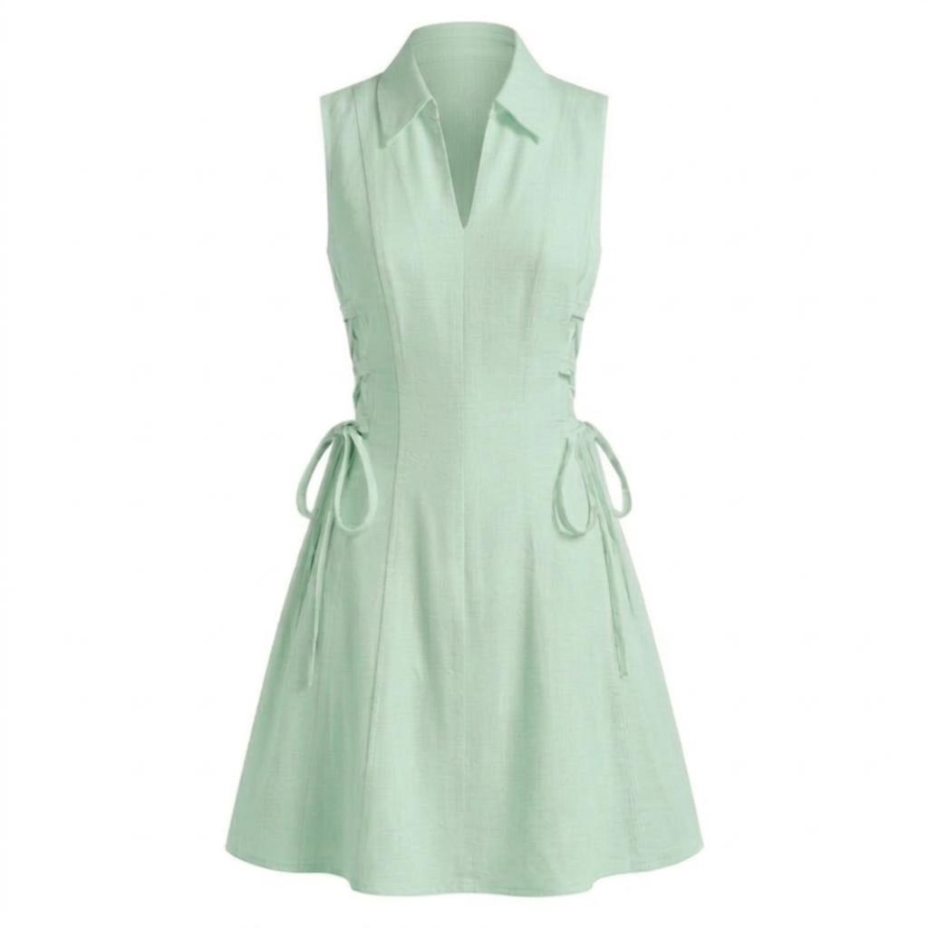 Linen tie-waist short dress