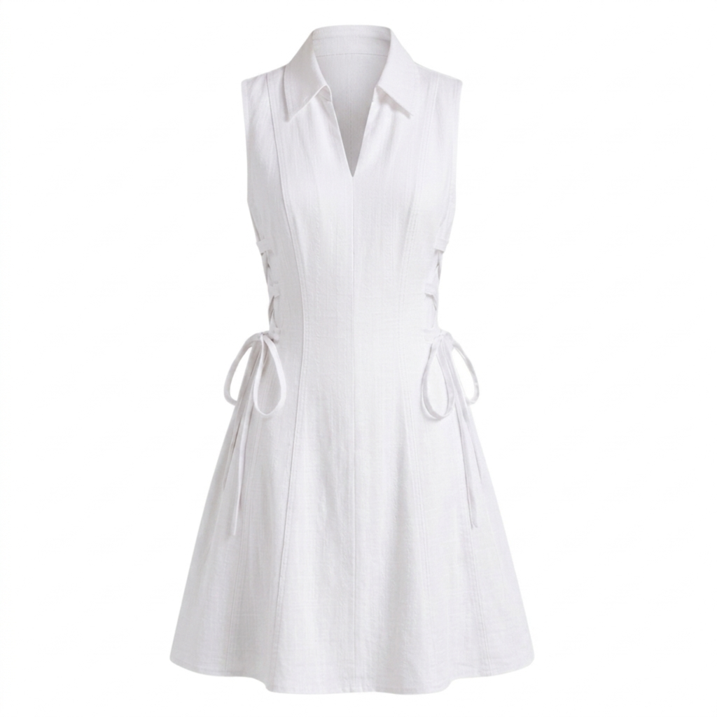 Linen tie-waist short dress