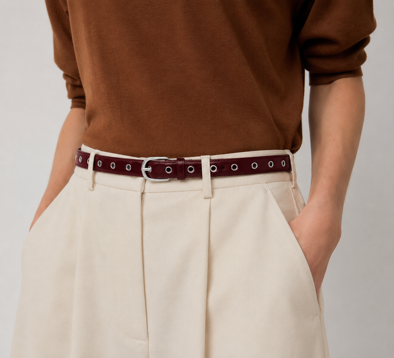 Maroon eyelet belt