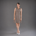 Brown Checks Short Tie Waist Dress-Cotton