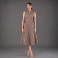 Brown Checks Tie Waist Dress-Cotton