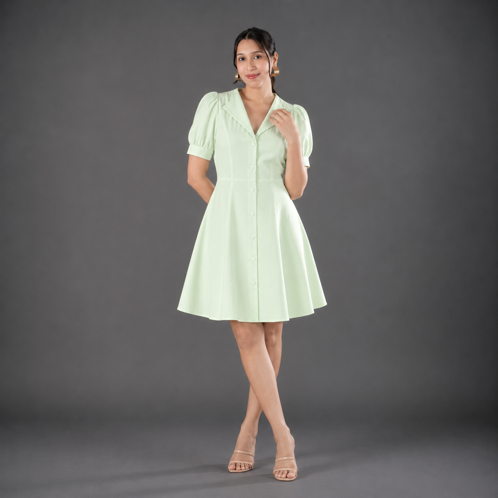 Puff Sleeve Linen Mini Dress