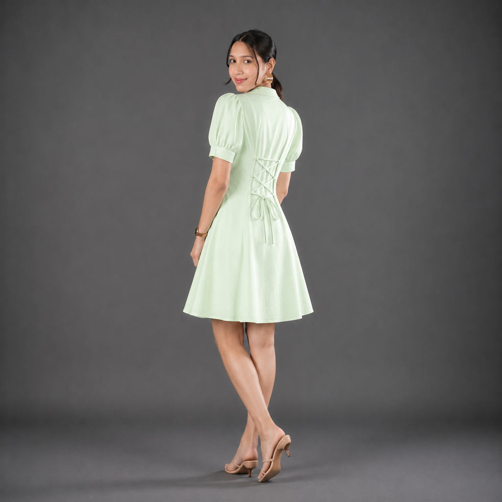 Puff Sleeve Linen Mini Dress