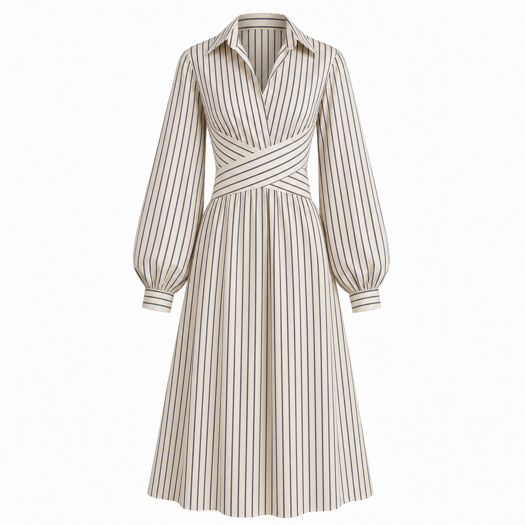 Beige Stripe Wrap Dress