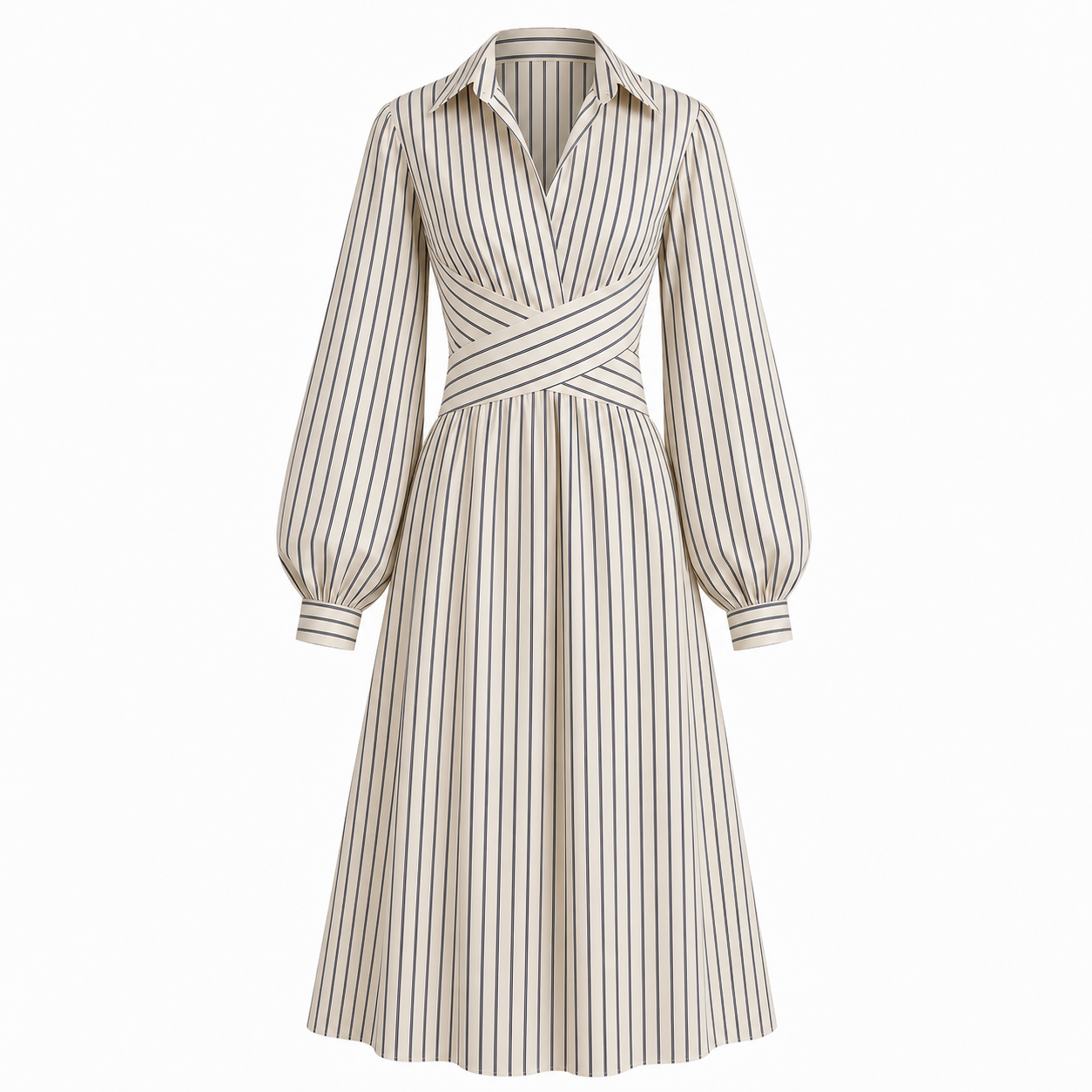 Beige Stripe Wrap Dress