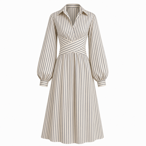 Beige Stripe Wrap Dress