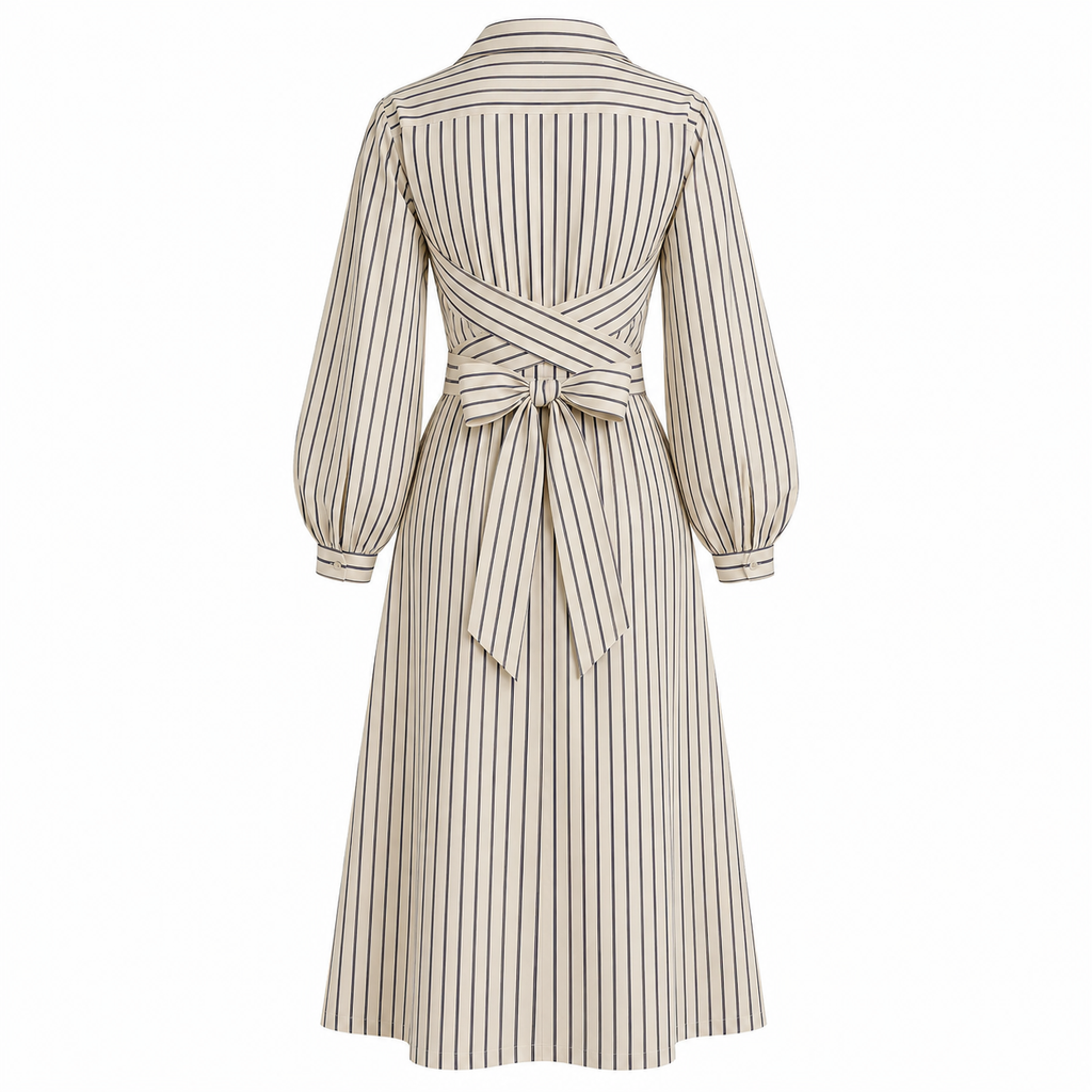 Beige Stripe Wrap Dress