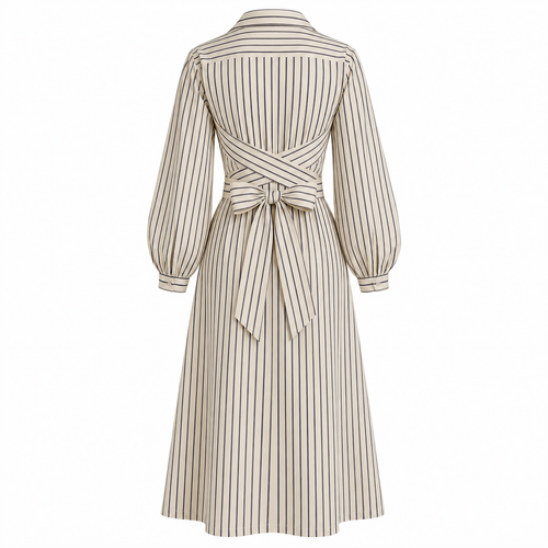 Beige Stripe Wrap Dress
